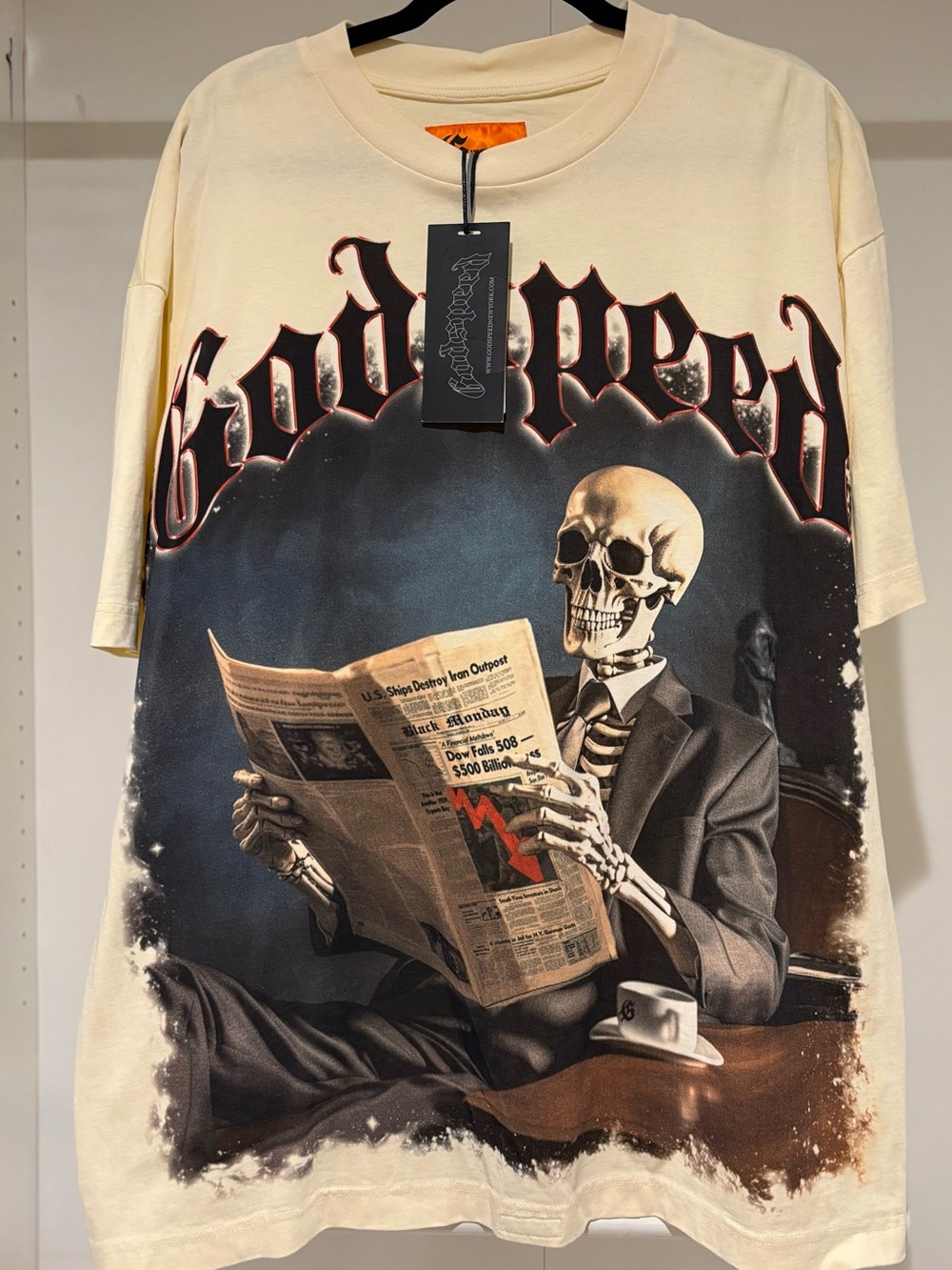 Godspeed Black Monday Skull Graphic T-Shirt XL Cream NWT Streetwear Oversized
